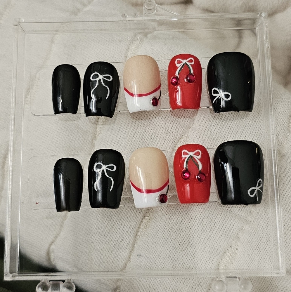 Hand painted press on nails! XS coffin